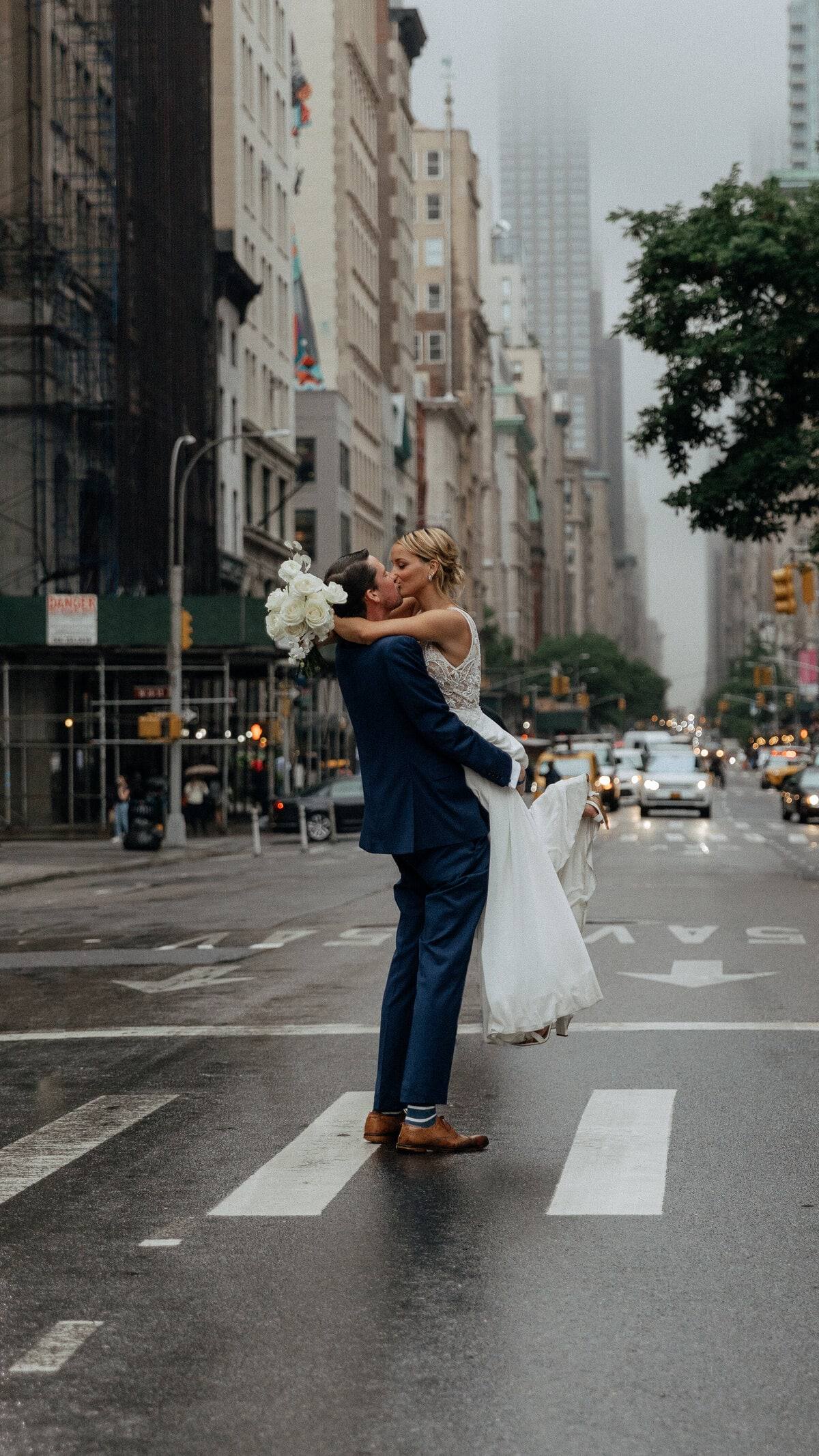 Crosswalk lift in the misty city