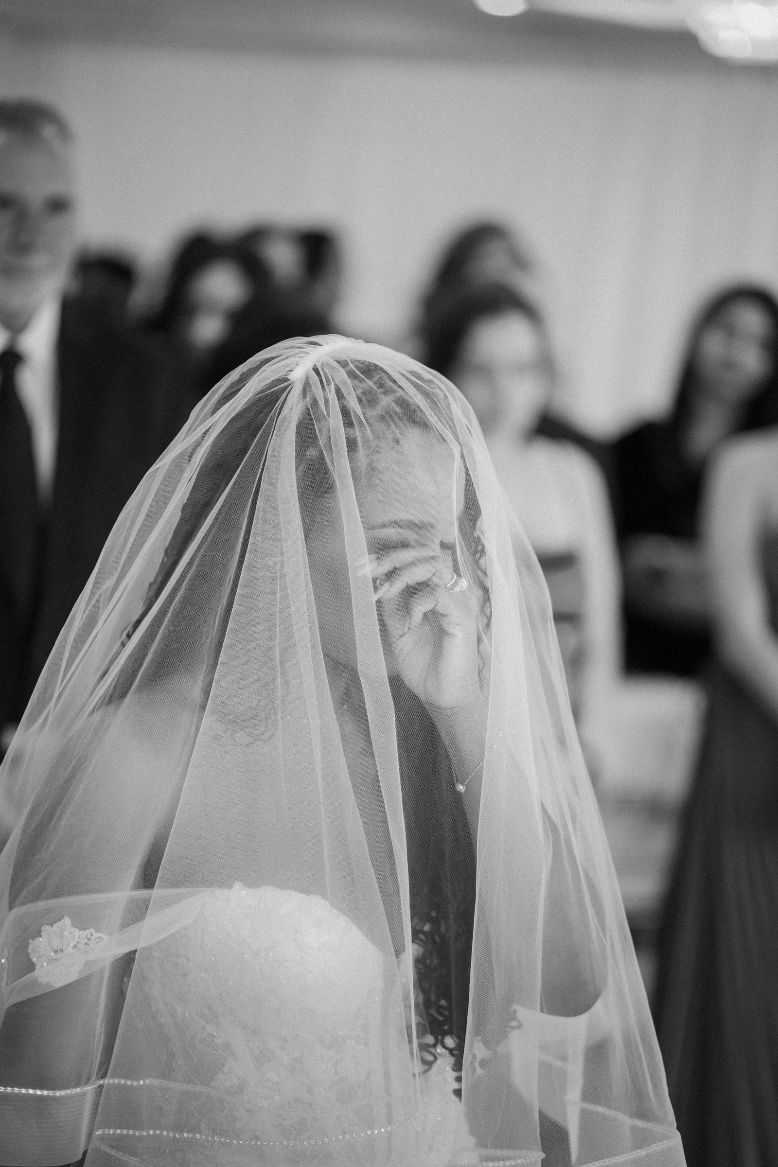 Veiled bride, black and white