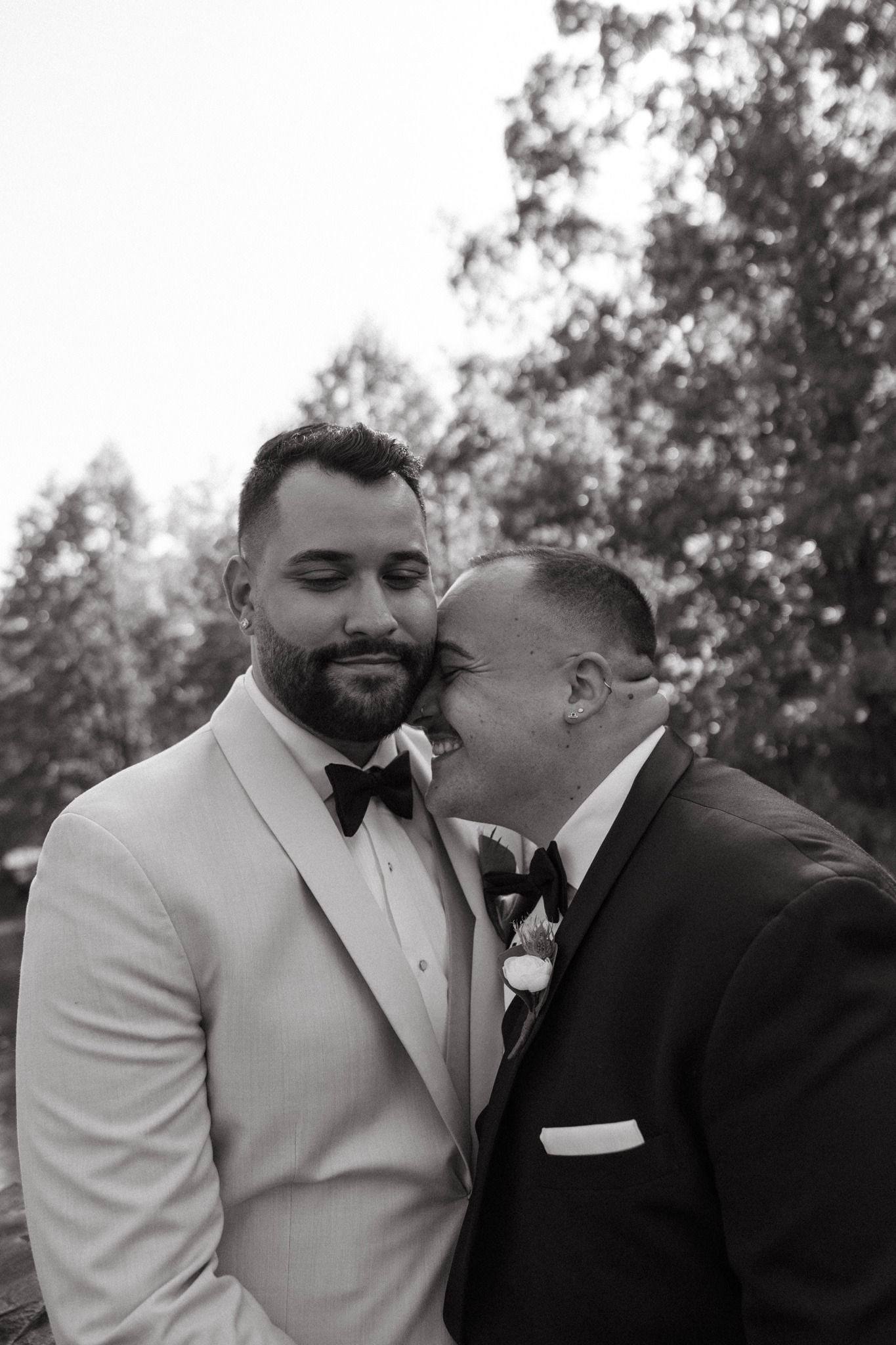 Forehead kiss, black and white
