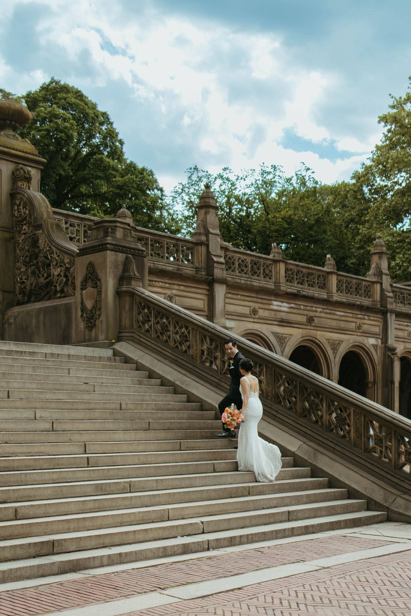 Bride on the terrace staircase