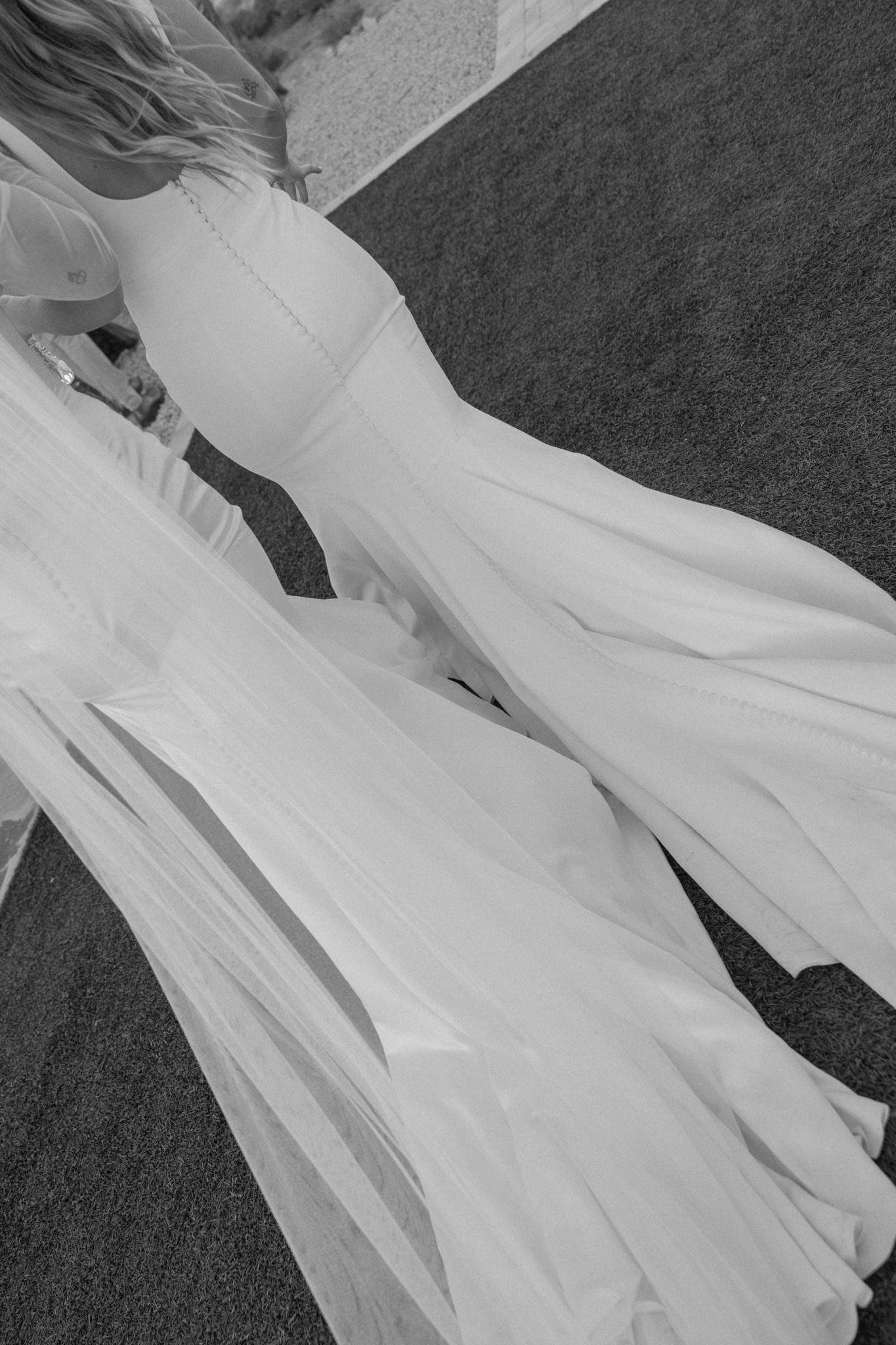Gown in motion, black and white