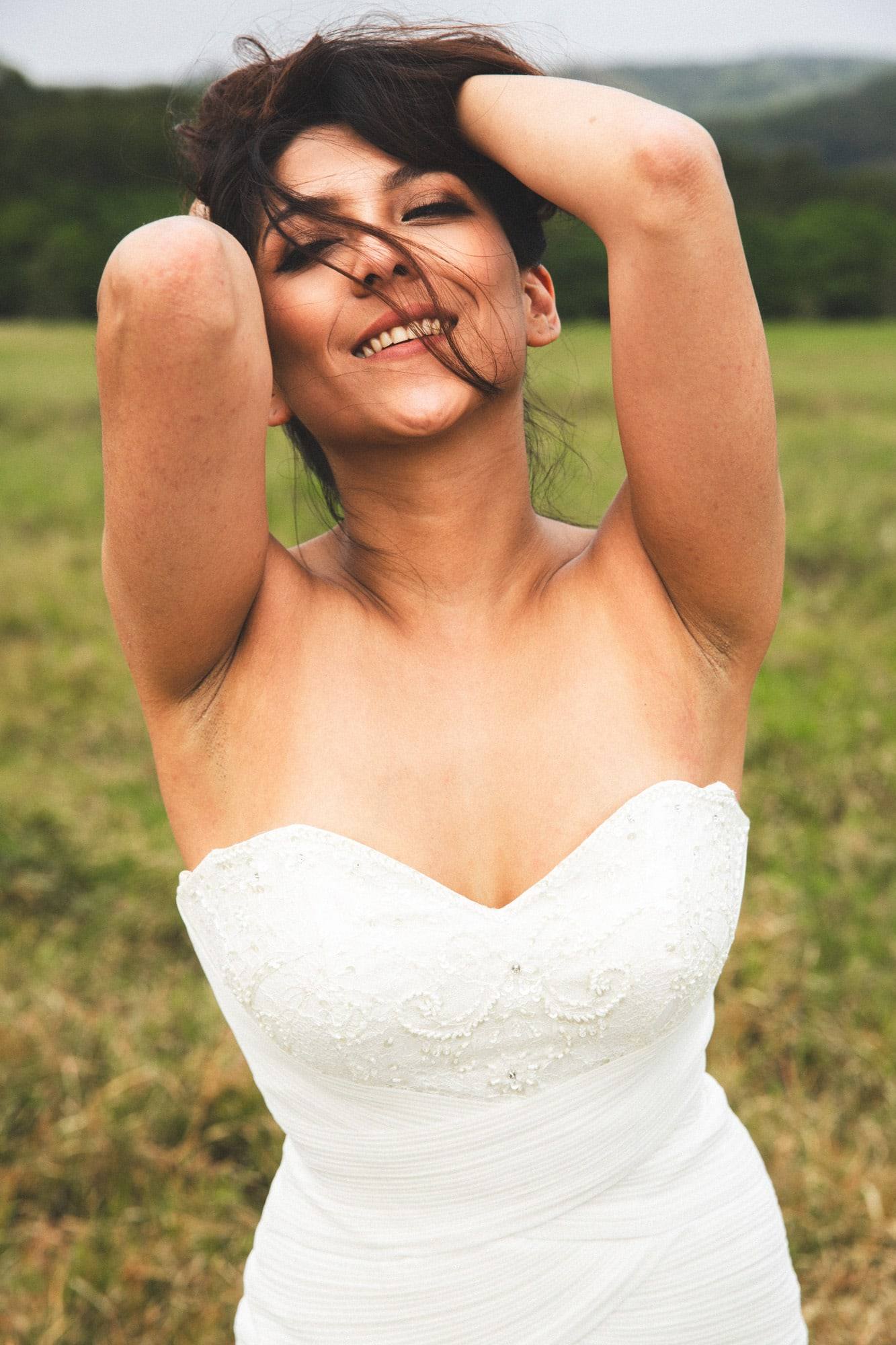 Windblown portrait in a white gown