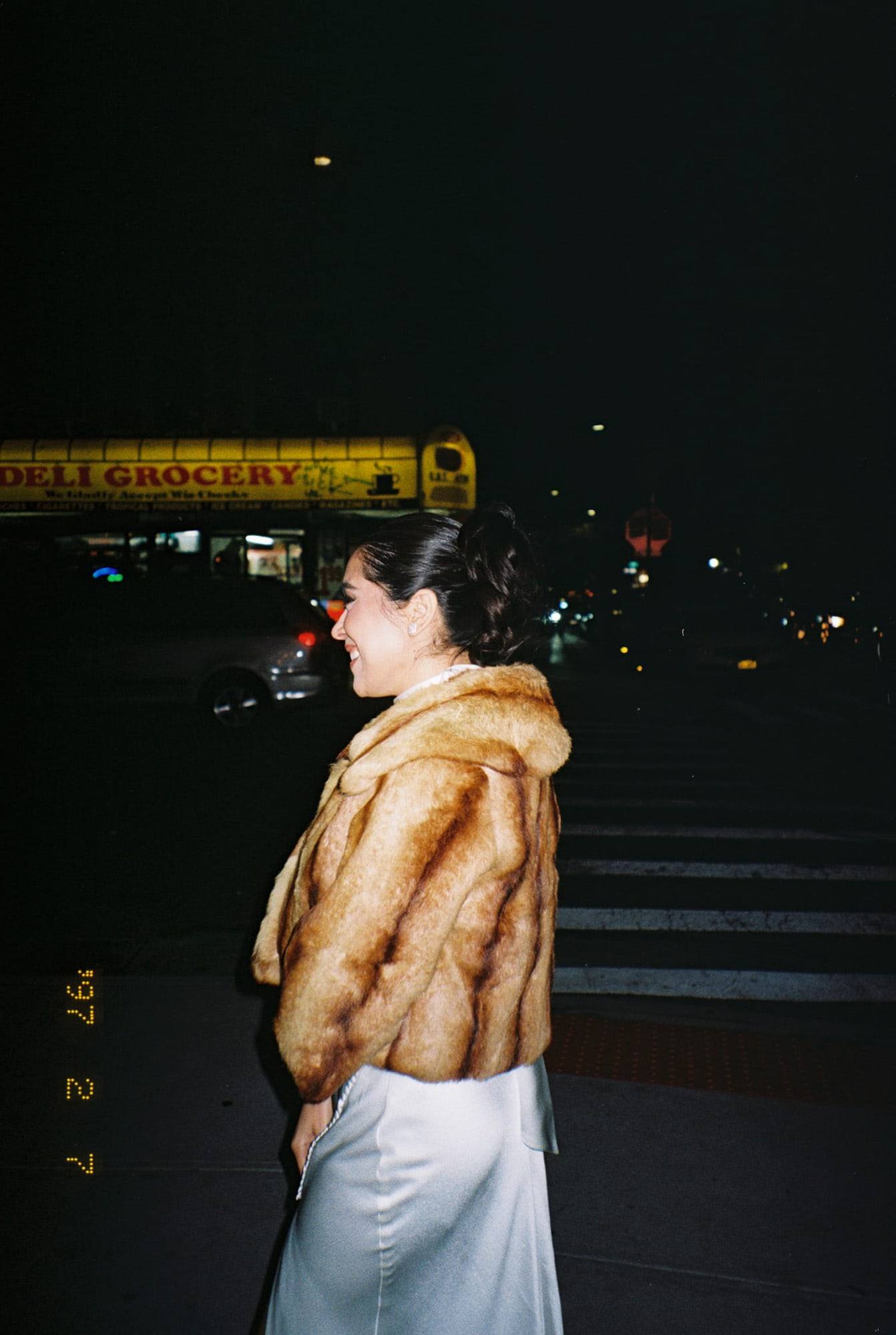 Fur coat on the night street
