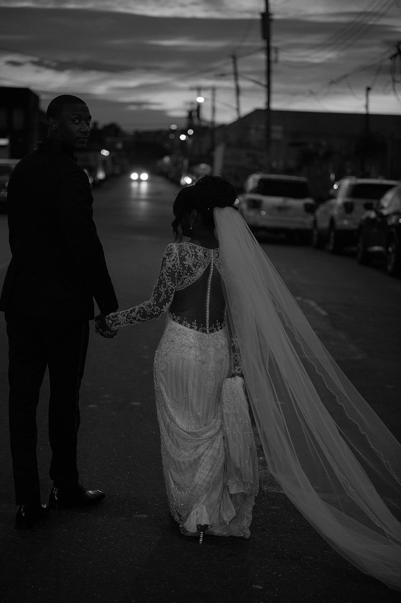 Sunset walk with trailing veil