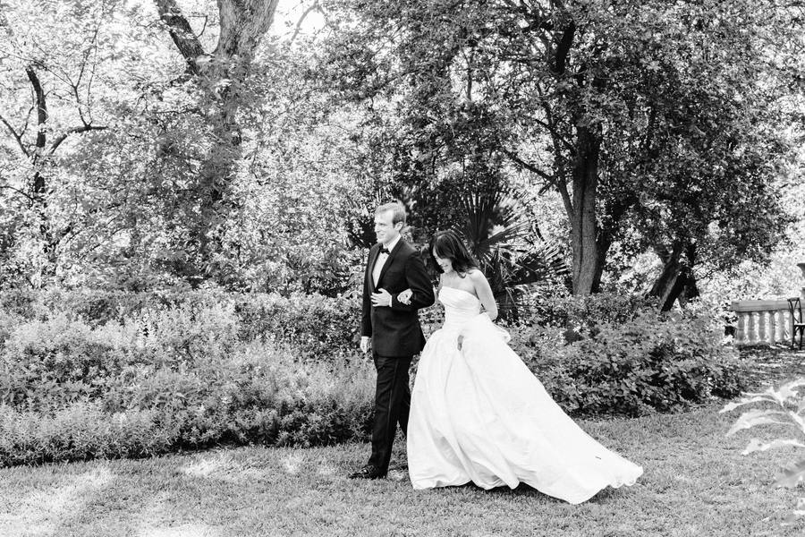 Couple in the estate garden, black and white