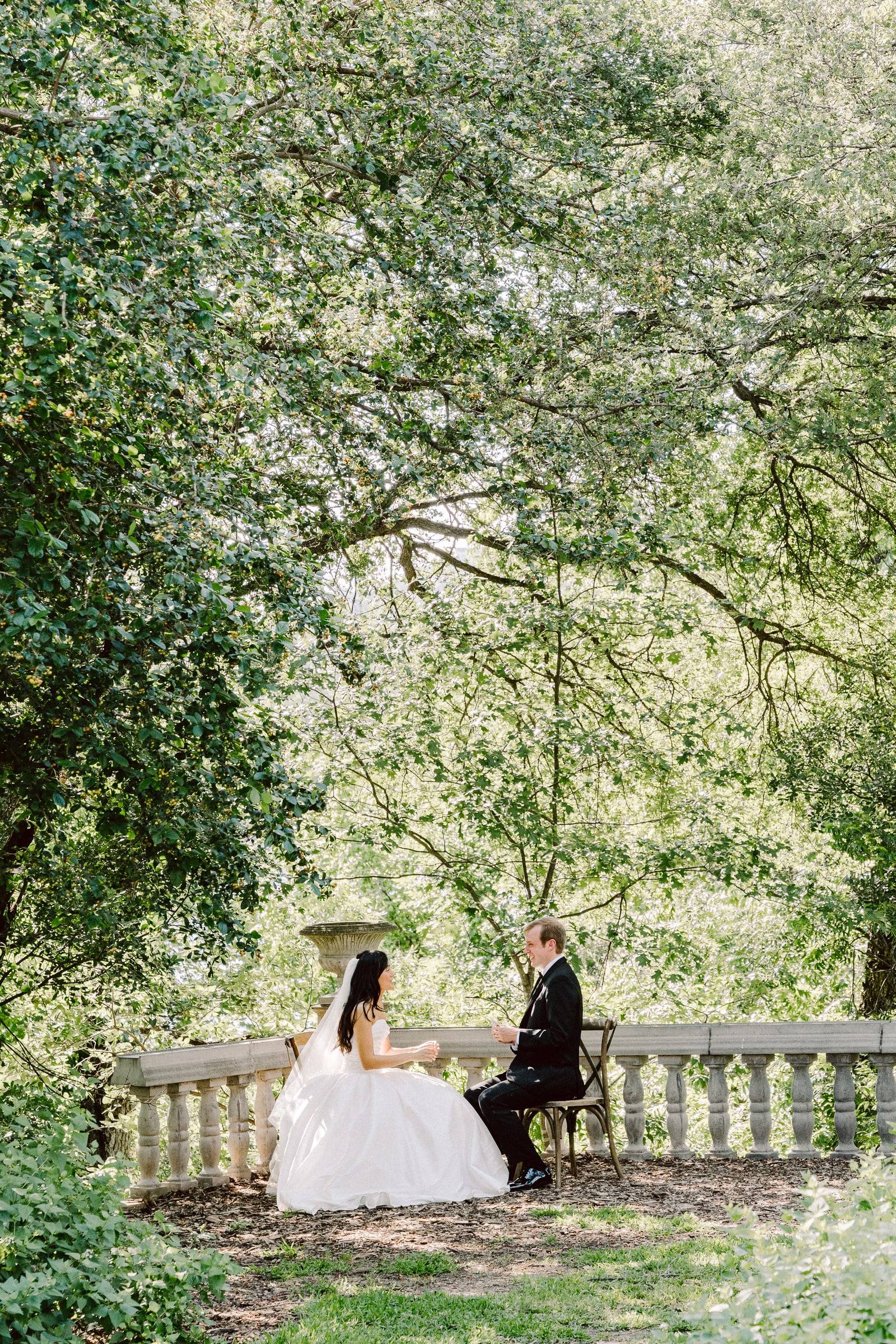 Bride on the stone balustrade