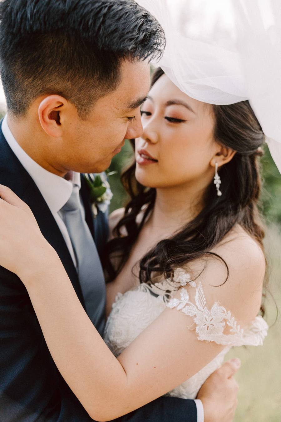 Veiled embrace up close