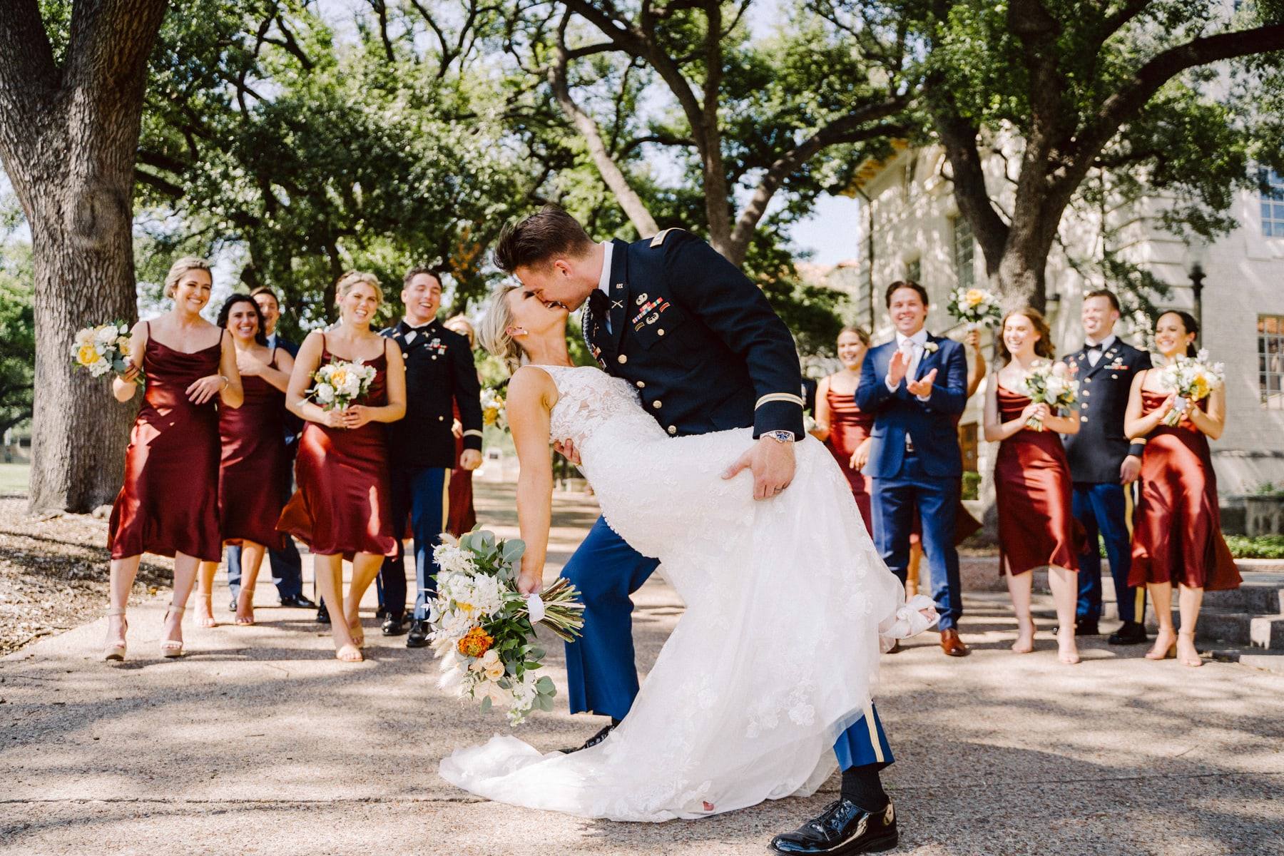 Groomsmen crossing the field