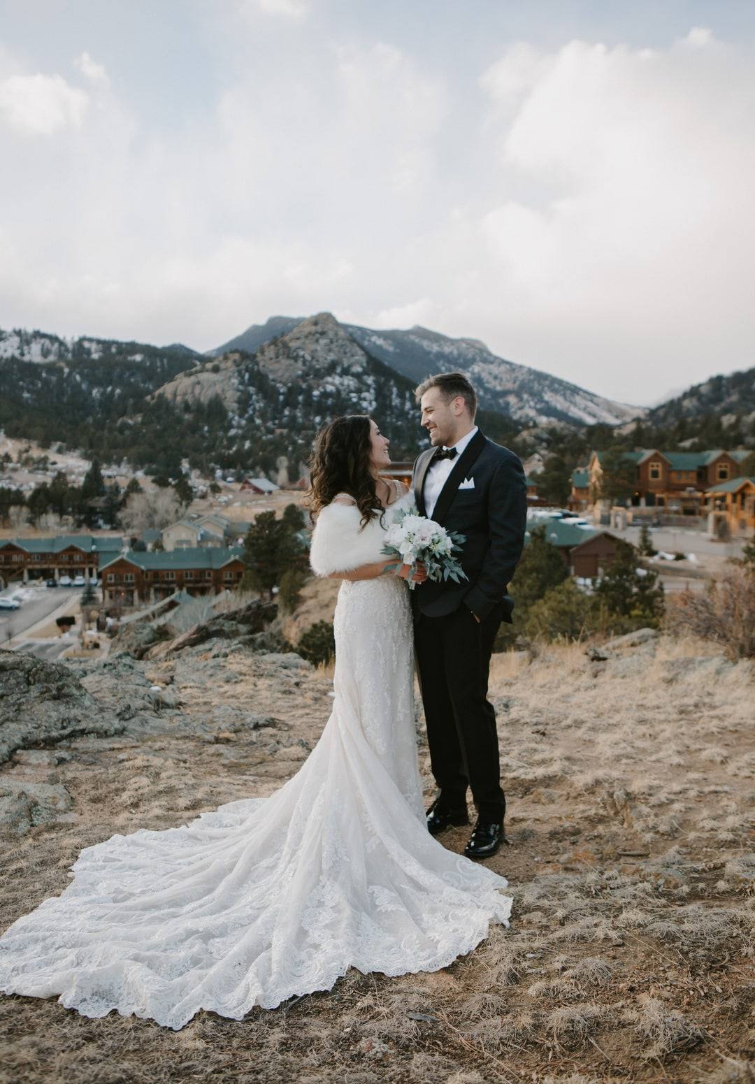 Couple on the rocky mountainside