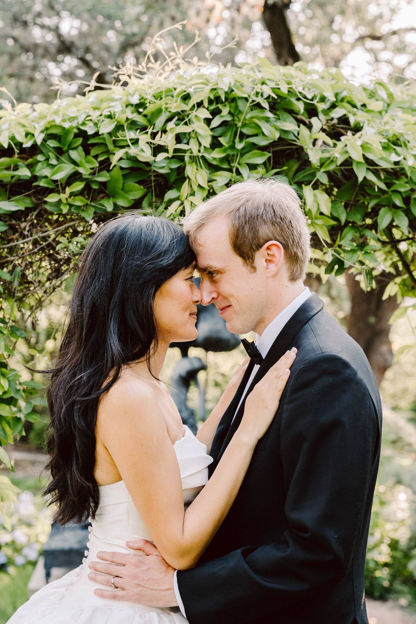Quiet embrace in a lush estate garden